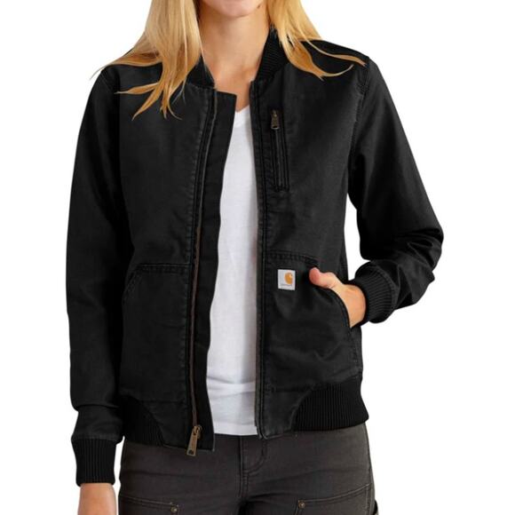 Women’s Carhartt Black Relaxed Fit Bomber Jacket, RUGGED FLEX®, Casual, 3X/26 - Picture 2 of 9